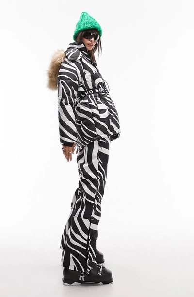 Shop Topshop Sno Faux Fur Trim Belted Ski Coat In Black Multi