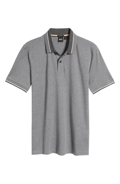 Shop Hugo Boss Boss Parlay 200 Tipped Cotton Polo In Med Gy
