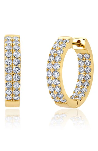 Shop Crislu Double Row Cubic Zirconia Inside Out Huggie Hoop Earrings In Gold