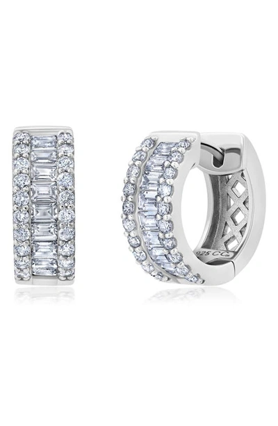 Shop Crislu Brilliant Round & Square Baguette Cubic Zirconia Huggie Hoop Earrings In Silver