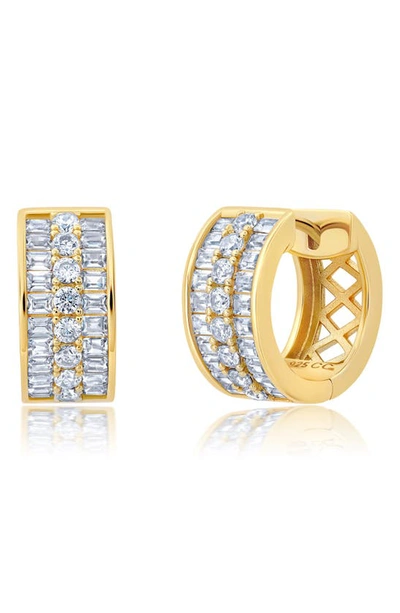 Shop Crislu Baguette & Round Hoop Earrings In Gold