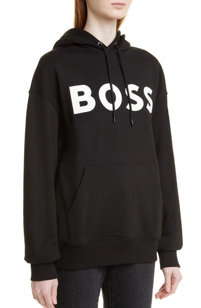 Shop Hugo Boss Sullivan Oversize Cotton Logo Hoodie In Black