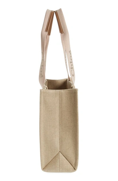 Shop Chloé Medium Woody Linen Canvas Tote In Blushy Beige