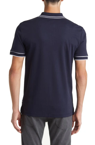 Shop Hugo Boss Boss Parlay Tipped Cotton Polo In Dark Blue