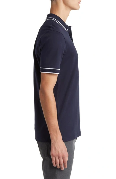 Hugo Boss Parlay Tipped Cotton Polo In Dark Blue