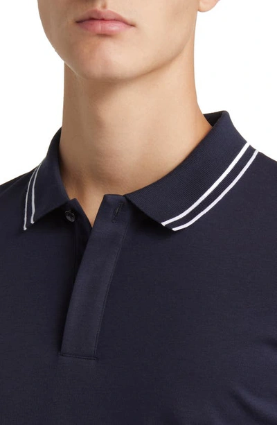 Shop Hugo Boss Boss Parlay Tipped Cotton Polo In Dark Blue