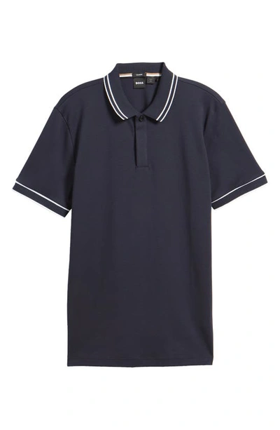 Hugo Boss Parlay Tipped Cotton Polo In Dark Blue