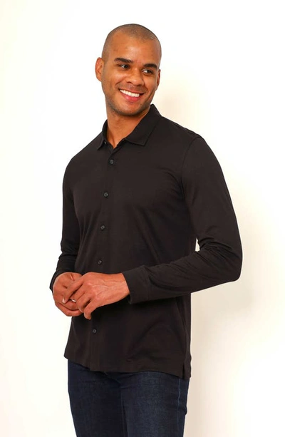 Shop Vellapais Lucena Solid Cotton Knit Button-up Shirt In Black