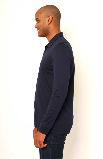 Shop Vellapais Lucena Solid Cotton Knit Button-up Shirt In Navy Blue