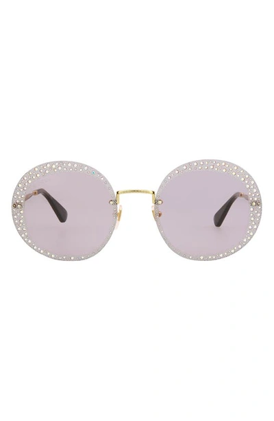 Gucci 61mm Round Sunglasses In Gold Violet