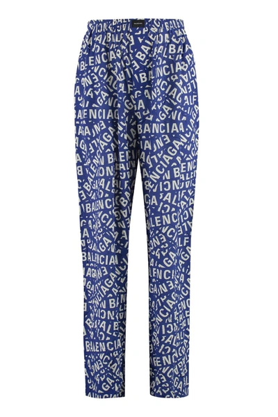 Shop Balenciaga Printed Silk Pants In Blue