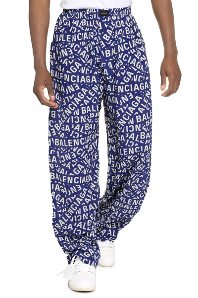 Shop Balenciaga Printed Silk Pants In Blue