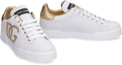 Shop Dolce & Gabbana Portofino Logo Detail Leather Sneakers In White