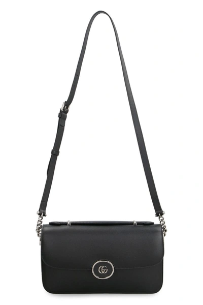 Shop Gucci Petite Gg Leather Shoulder Bag In Black