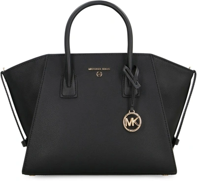 Shop Michael Michael Kors Michael Kors Avril Leather Handbag In Black