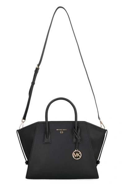 Shop Michael Michael Kors Michael Kors Avril Leather Handbag In Black