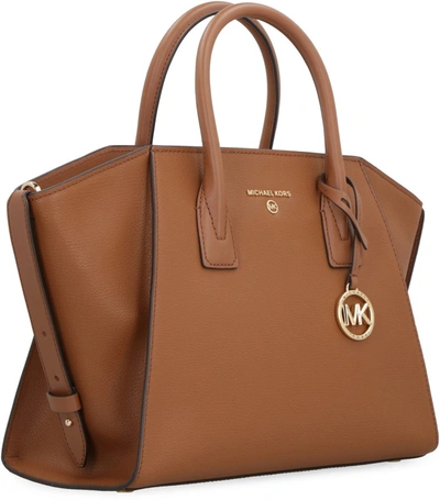 Shop Michael Michael Kors Michael Kors Avril Leather Handbag In Brown