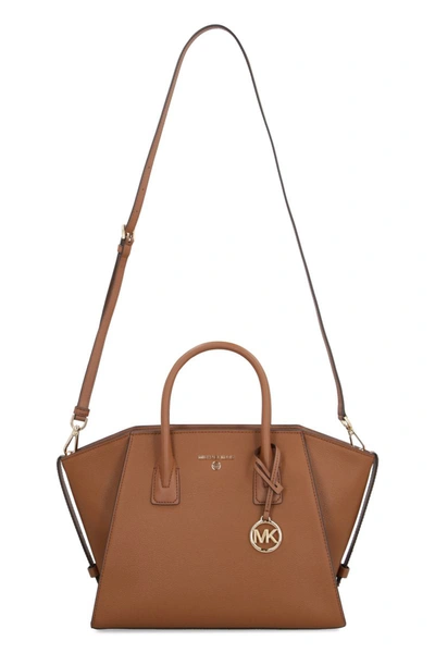 Shop Michael Michael Kors Michael Kors Avril Leather Handbag In Brown