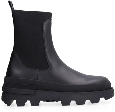 Shop Moncler Neue Leather Chelsea-boots In Black