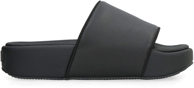 Shop Y-3 Adidas Leather Slides In Black