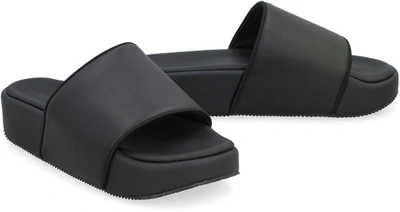 Shop Y-3 Adidas Leather Slides In Black