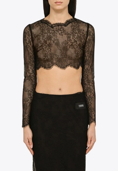 Shop Dolce & Gabbana Chantilly Lace Cropped Top In Black