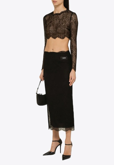 Shop Dolce & Gabbana Chantilly Lace Cropped Top In Black