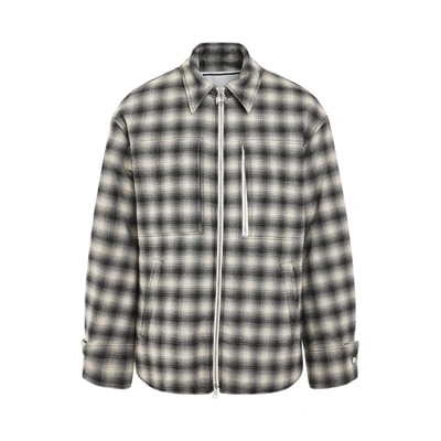 Shop Wooyoungmi Plaid Leather Patch Jacket