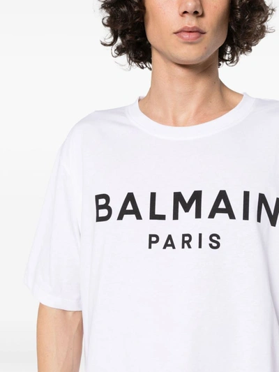 Shop Balmain Cotton T-shirt With Front Printed Logo In Black