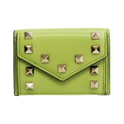 Shop Valentino Rockstud Leather Wallet () In Green