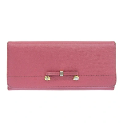 Shop Prada Ribbon Leather Wallet () In Pink