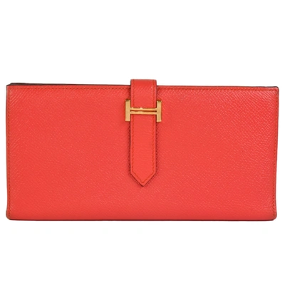 Shop Hermes Béarn Leather Wallet () In Red