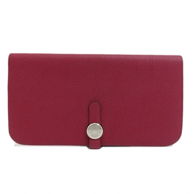 Shop Hermes Dogon Leather Wallet () In Red