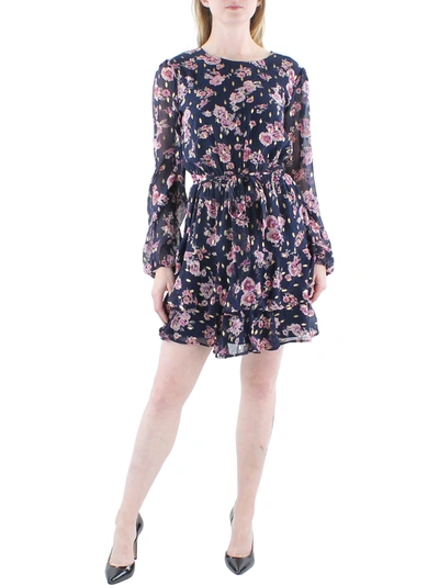 Shop City Studio Juniors Womens Chiffon Floral Fit & Flare Dress In Multi