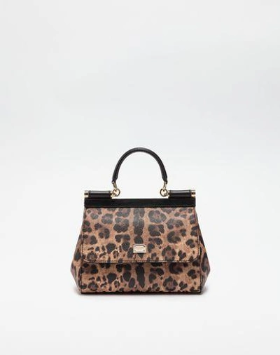 Shop Dolce & Gabbana Small Sicily Bag In Leopard Textured Leather In Sand
