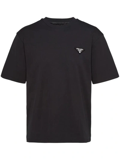 Shop Prada Triangle-logo Cotton T-shirt In Nero