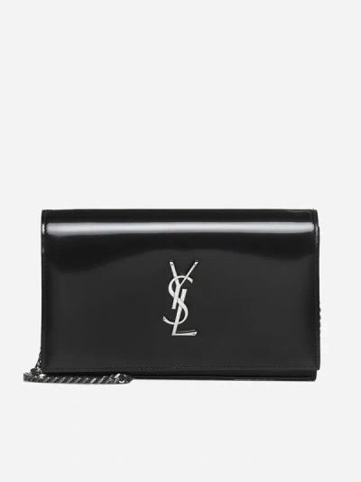 Shop Saint Laurent Cassandre Leather Wallet On Chain In Black