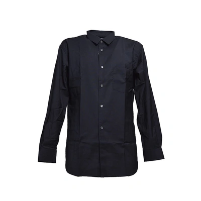 Shop Comme Des Garçons Navy Blue Stretch Cotton Shirt Comme Des Garcons Shirt
