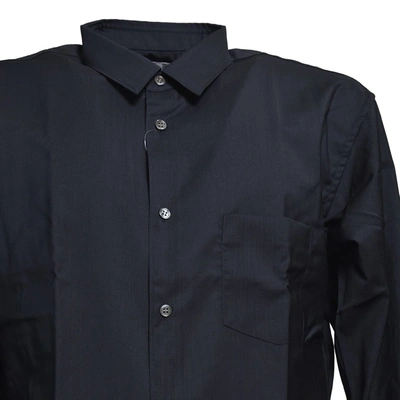Shop Comme Des Garçons Navy Blue Stretch Cotton Shirt Comme Des Garcons Shirt