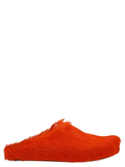 Shop Marni Eco Fur Sabots In Orange