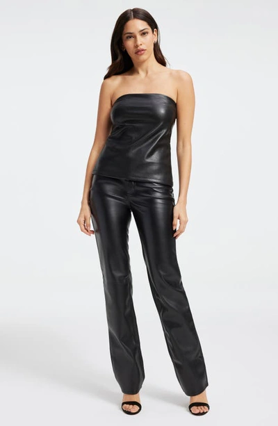 Shop Good American Faux Leather Strapless Top In Black001