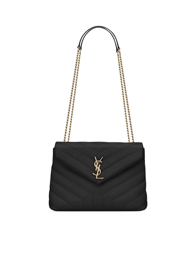 Shop Saint Laurent Small Loulou Bag In “y” Matelassé Leather With Chain In Black