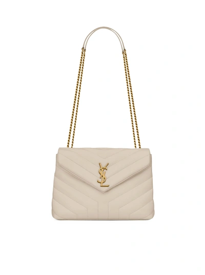 Shop Saint Laurent Small Loulou Bag In “y” Matelassé Leather With Chain In Nude & Neutrals