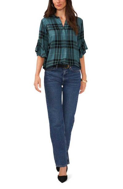 Shop Vince Camuto Plaid Ruffle Sleeve Top In Dp Forest