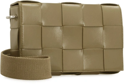 Shop Bottega Veneta Cassette Leather Crossbody Bag In Green