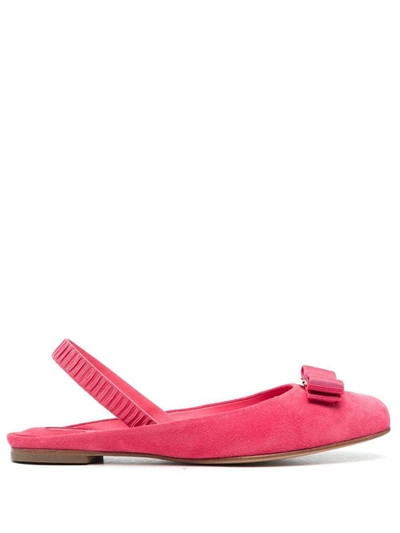 Ferragamo Fuchsia Suede Vara Bow Ballerinas In Pink