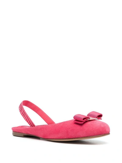 Ferragamo Fuchsia Suede Vara Bow Ballerinas In Pink