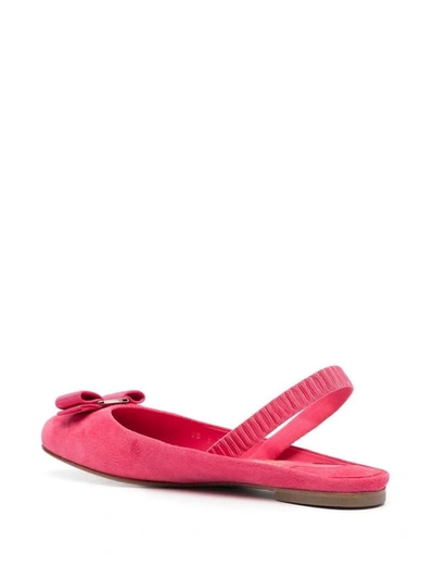 Ferragamo Fuchsia Suede Vara Bow Ballerinas In Pink