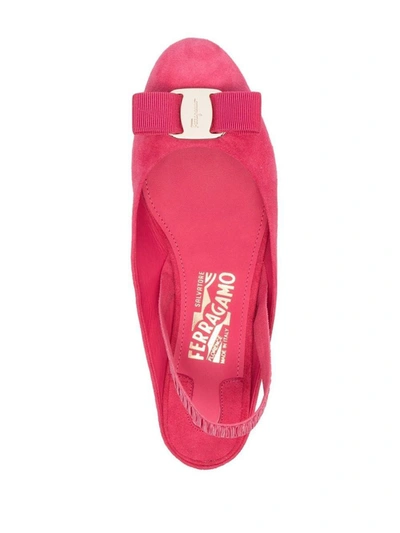 Ferragamo Fuchsia Suede Vara Bow Ballerinas In Pink