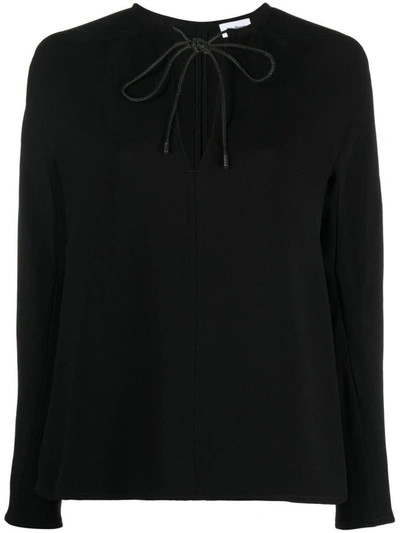 Ferragamo Gathered Tie Neck Long Sleeve Top In Black